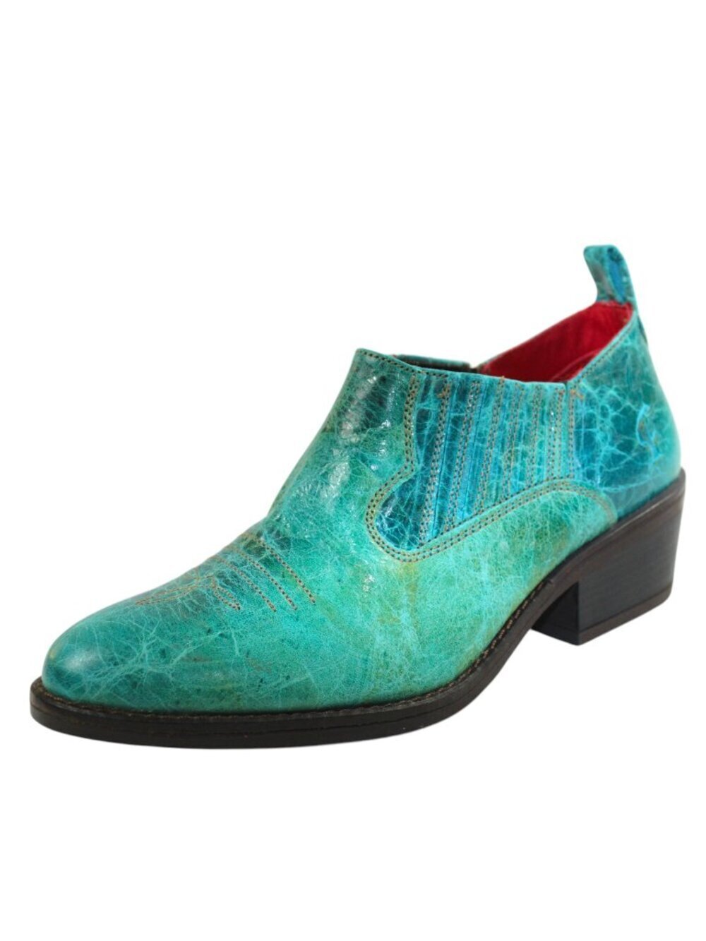 Ferrini Turquoise Distressed Slip On R-Toe Shootie, Size 6 - Picture 6 of 11